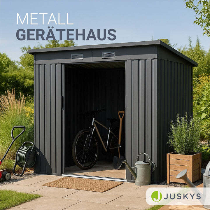 Gerätehaus Metall Geräteschuppen verzinkter Stahl Bodenrahmen Größe M Dunkelgrau - 4262437186511