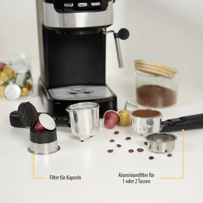 Tristar CM-2278 Espressomaschine 20 bar 1,25 l Edelstahl schwarz mit Dampfdüse - 8712836985483