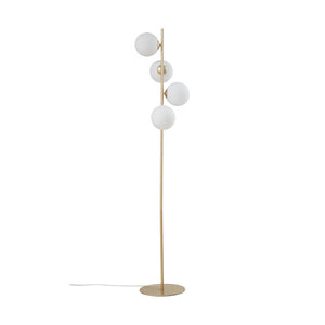 B-Ware Lucande Stehleuchte Isandro 4-flg. opal/gold 160 cm Glas/Metall Schalter
