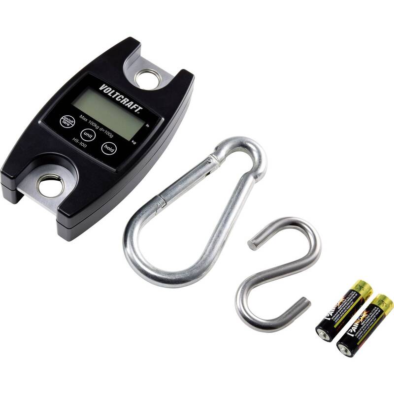 Voltcraft Hängewaage HS-100 digital 100kg Wägebereich 100g schwarz mit Haken - 4053199995325