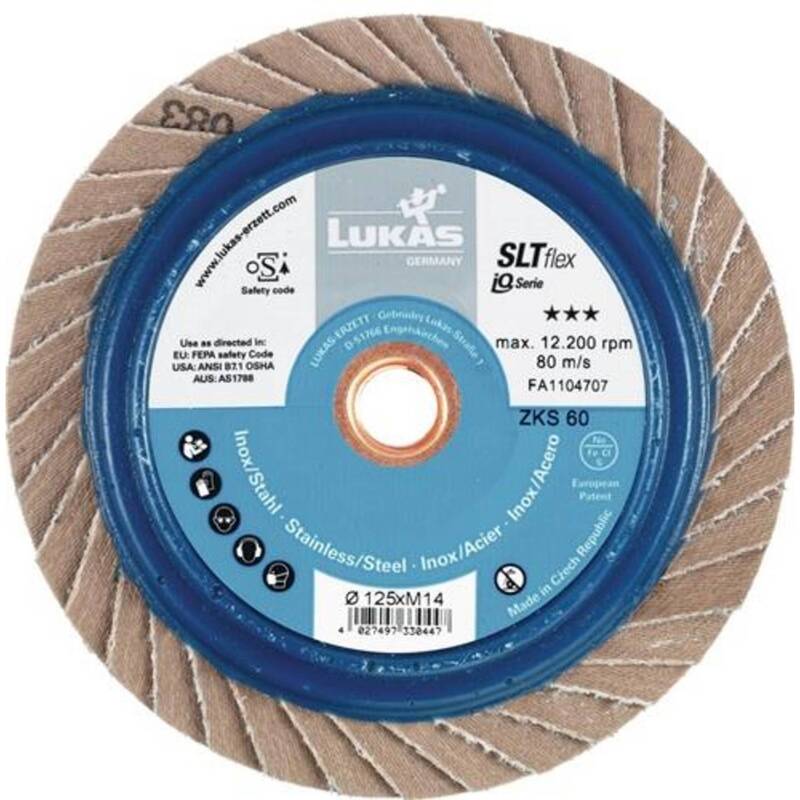 LUKAS Fächerscheibe Schleifscheibe Spezial-Zirkonkorund Ø125mm INOX Stahl K40 - 4027497330430