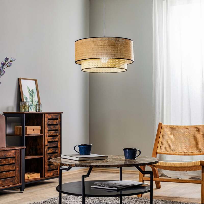 Hängeleuchte Boho LED Pendelleuchte Rattan dimmbar braun Ø 45 cm Höhe 22 cm - 5903689184304