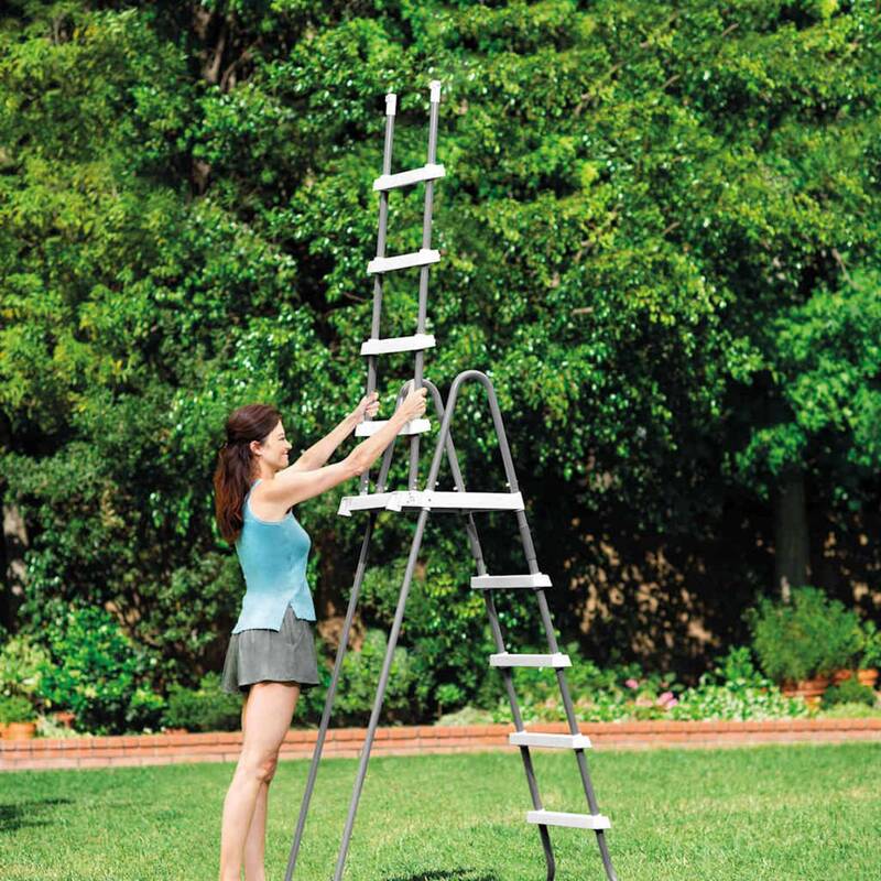 Intex Sicherheitsleiter 5 Stufen Poolleiter grau 132cm rutschsichere Stufen - 6941057408514