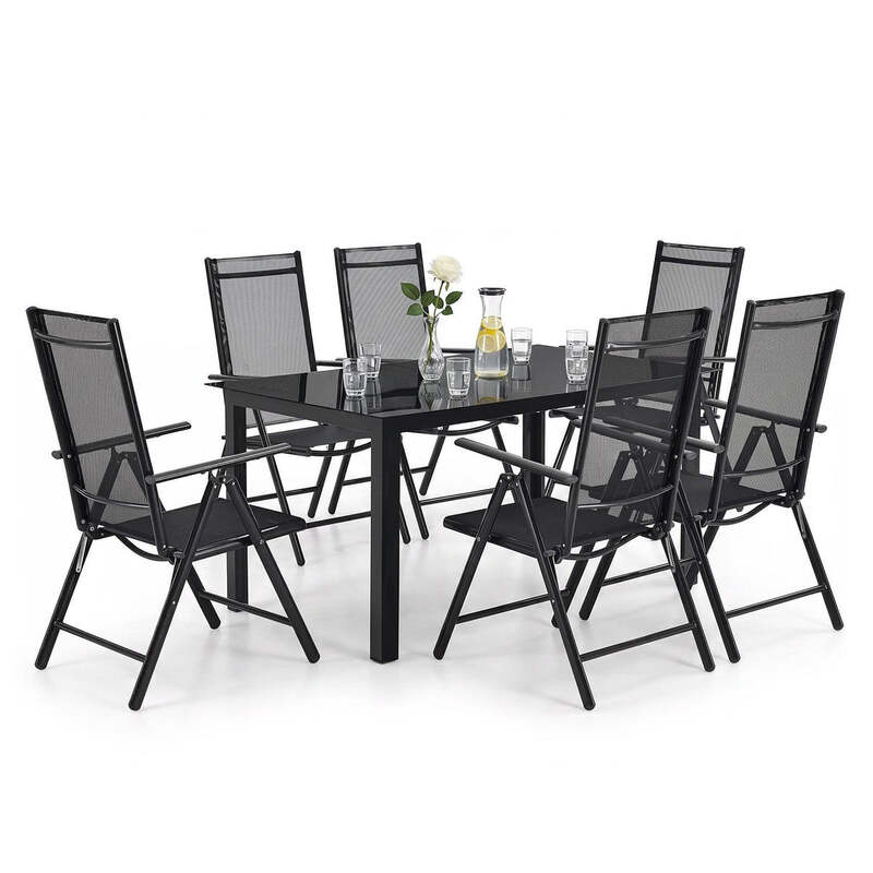 Gartengarnitur Milano 7-teilig Gartenmöbel Set Tisch Stühle dunkelgrau 150x90cm - 4260565523017