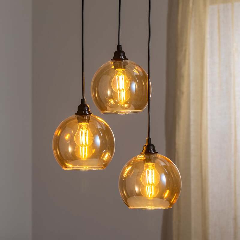 Hängelampe Gold 021 3-flammig Ø20cm Glas Metall dimmbar schwarz-gold - 8682870091177