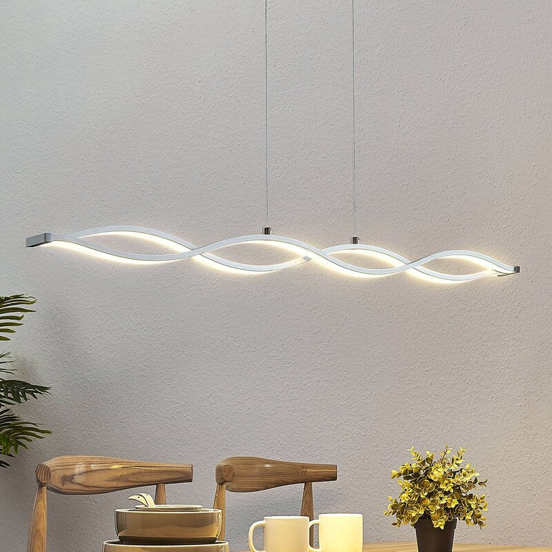 Lucande Pendelleuchte Hängeleuchte LED Balken wellenförmig weiß chrom silber Roa - 4251096560206