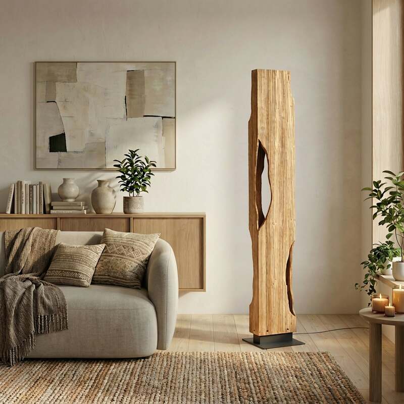 Lucande Stehleuchte Standlampe Holz Tarry Leuchte Schalter Kabel Ingo Thiele - 4255830906237