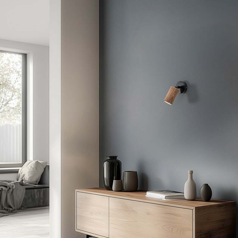 Wandleuchte Nise Wandlampe schwarz Holz Leuchte Lampe Stahl Wohnzimmer GU10 LED - 5907565970494