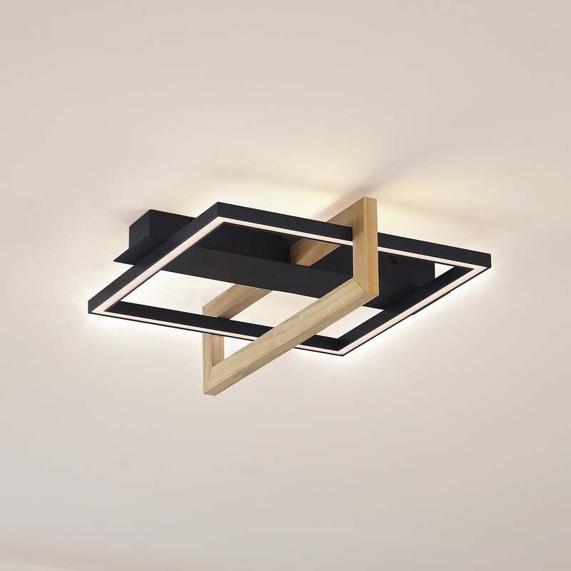 Lindby LED-Deckenleuchte Holamu 46cm schwarz Holz Metall warmweiß 22W - 4251911782783