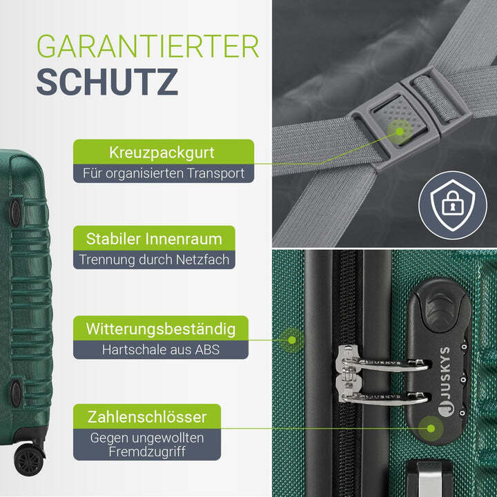Hartschalen Kofferset Rom 4-teilig Set ABS-Kunststoff 360° Rollen dunkelgrün - 4262437184944