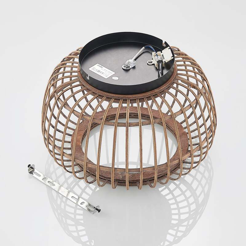 Lindby Deckenleuchte Bominio LED Lampe Rattan schwarz matt Ø40cm dimmbar 24,5cm - 4251911731354