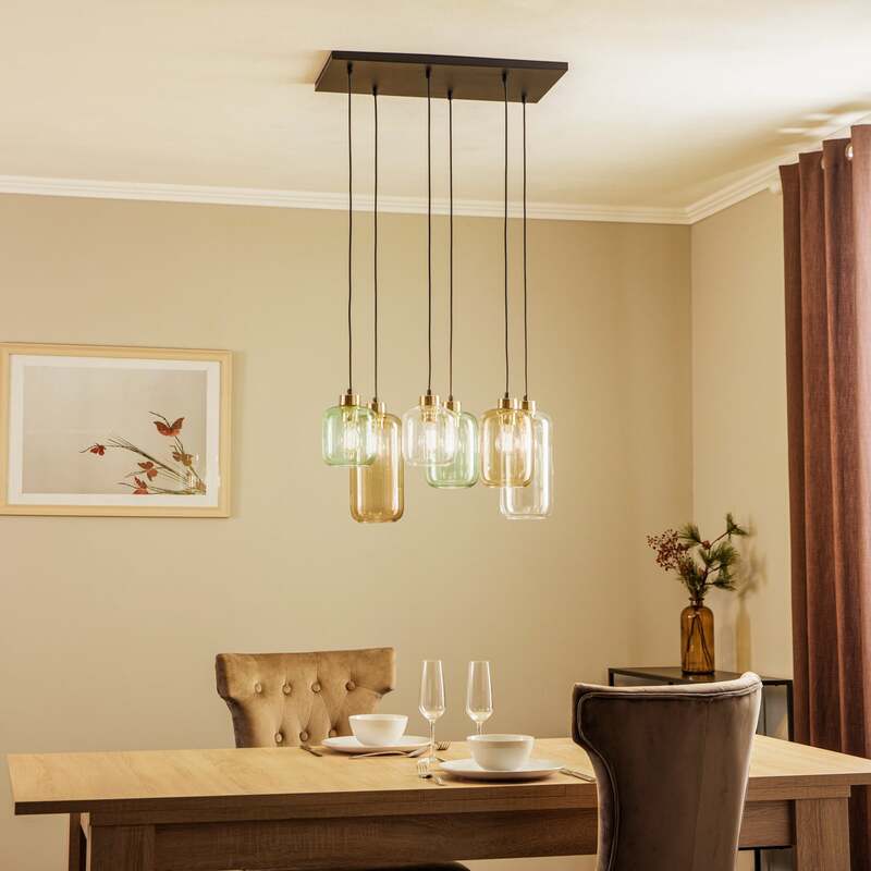 TK-Lighting Hängeleuchte Marco Green 6-flammig LED dimmbar schwarz gold 65x35cm - 5901780533281