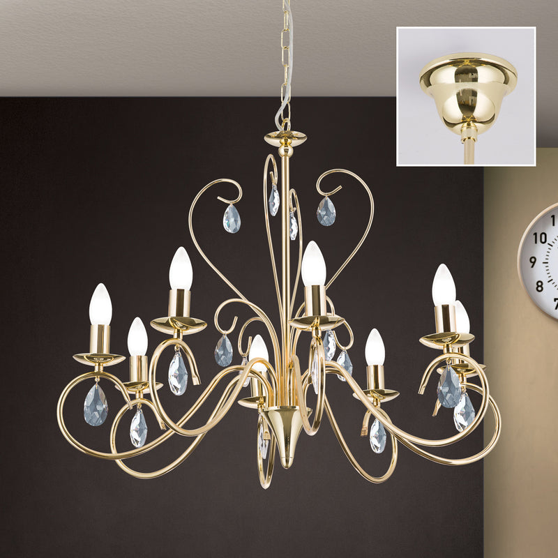 Orion Kronleuchter Alessia 8-flammig Hängelampe dimmbar Kristallglas gold Ø68cm - 9003090194681