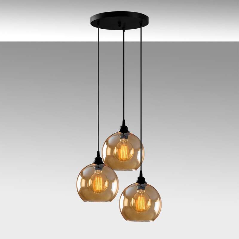 Hängelampe Gold 021 3-flammig Ø20cm Glas Metall dimmbar schwarz-gold - 8682870091177