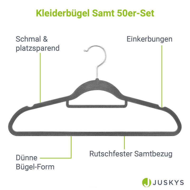 Kleiderbügel Samt Bügel rutschfest grau 50 Stück Garderobe Antirutsch 360° - 4262437181028