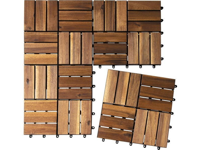 Klickfliese Akazie 12Slats Terrassenfliese Holzfliese Natur unbehandelt 30x30cm - 4007876474269