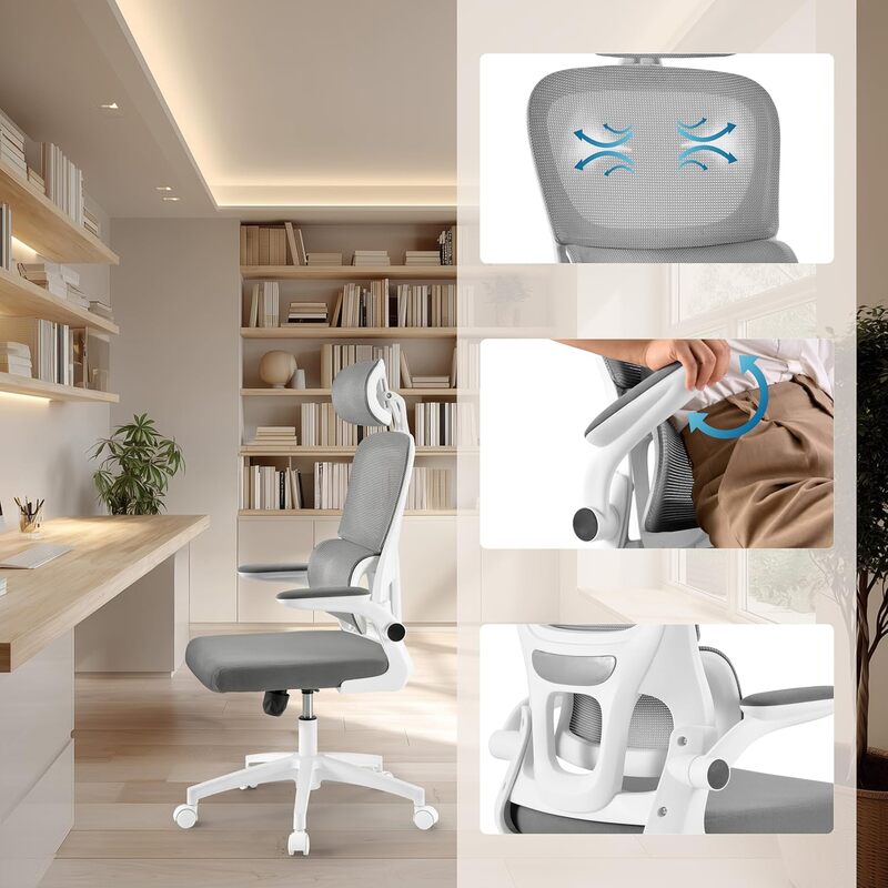 MyBuero Drehstuhl Bürostuhl Stuhl ERGOMY Flex Armlehnen klappbar weiß Stoff grau - 4064323108511