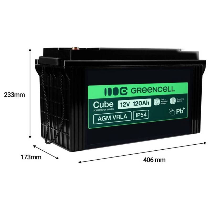 Green Cell Bleiakku AGM 120Ah 12V wiederaufladbar M8-Schraubanschluss 32kg 220mm - 5904326376298