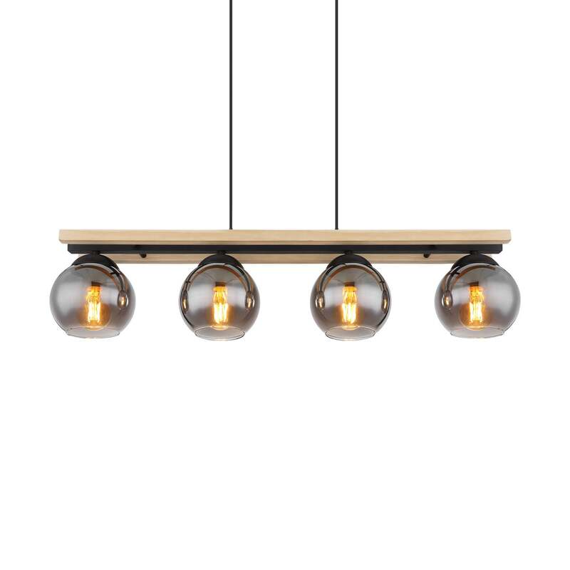 Hängelampe Conni 85 cm rauchgrau Holz/Glas 4-flg dimmbar Globo - 9007371444236