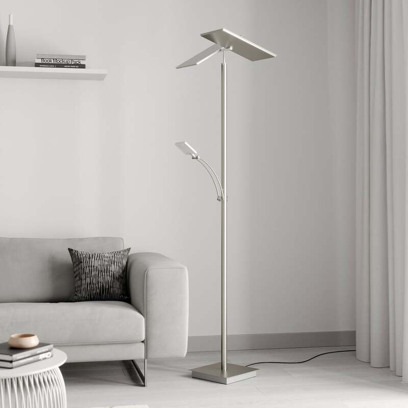 Lucande Stehleuchte Parthena LED dimmbar nickel 180cm Leselampe warmweiß Lampe - 4251096575682