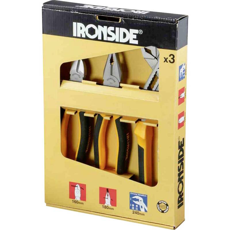 Ironside Zangen-Satz 3-tlg Kombizange Seitenschneider Wasserpumpenzange poliert - 3394661210166