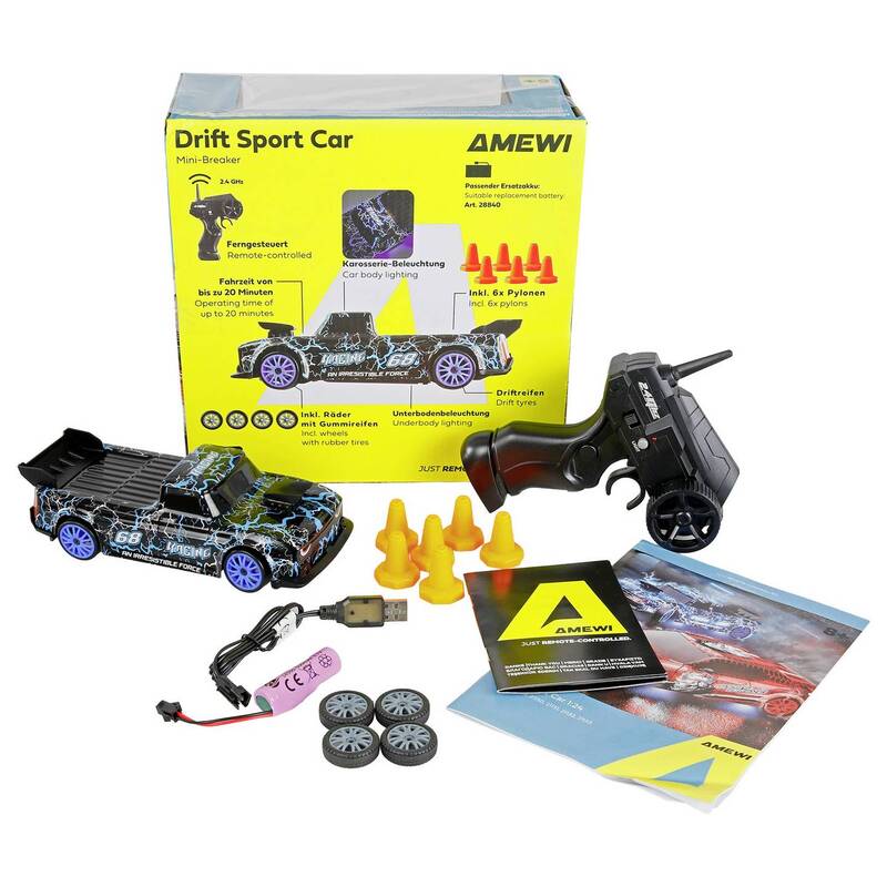 Amewi RC Modellauto Drift 1:24 Elektro Allradantrieb 4WD RtR Blau 15 km/h 172 g - 4262500346453