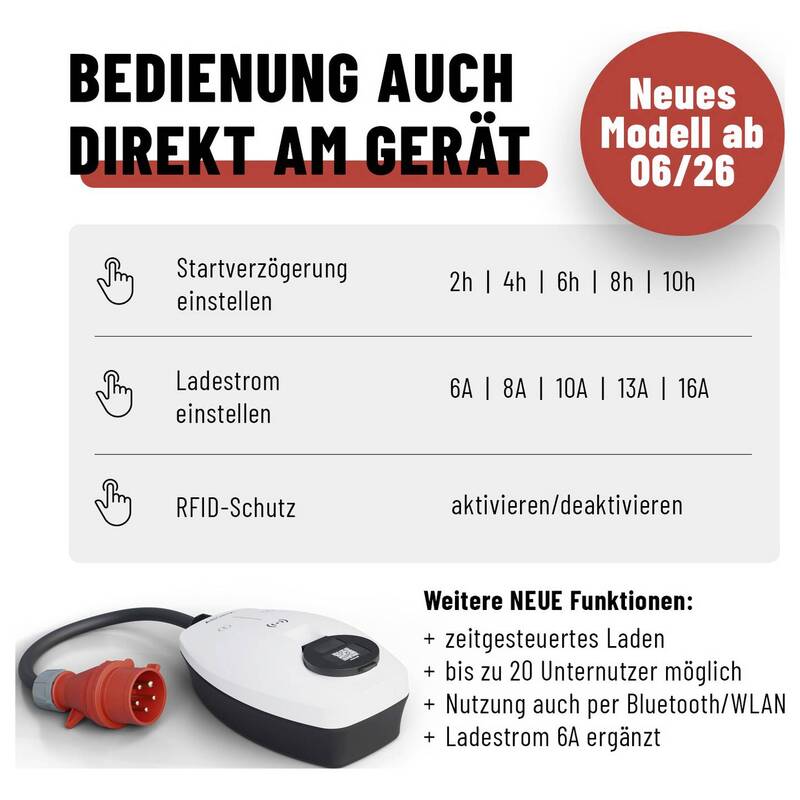 Absina Wallbox Typ 2 Mode 3 16 A 11 kW App RFID Elektrofahrzeug Ladelösung - 4260368689941