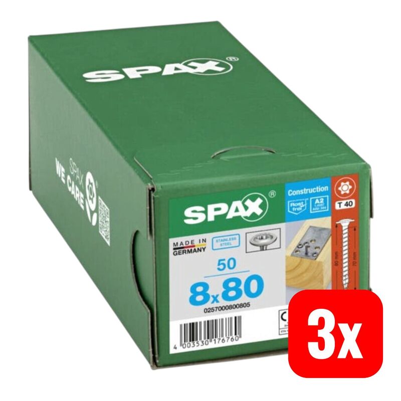 SPAX Schraube Edelstahl 8x80mm Senkkopf T-STAR plus 4CUT Handwerksbedarf 50 St. - 4003530176760
