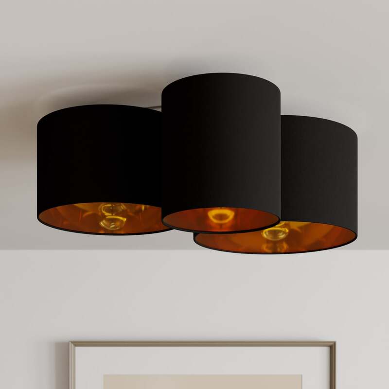 Lindby Deckenlampe Laurenz LED dimmbar 3-flg schwarz-gold Stoff Ø61cm 25,5cm - 4251096585162