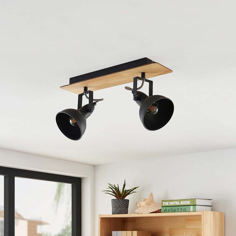Lindby Deckenlampe Aylis 2-flg 40 cm schwarz Holz E14 drehbar schwenkbar - 4251096577747