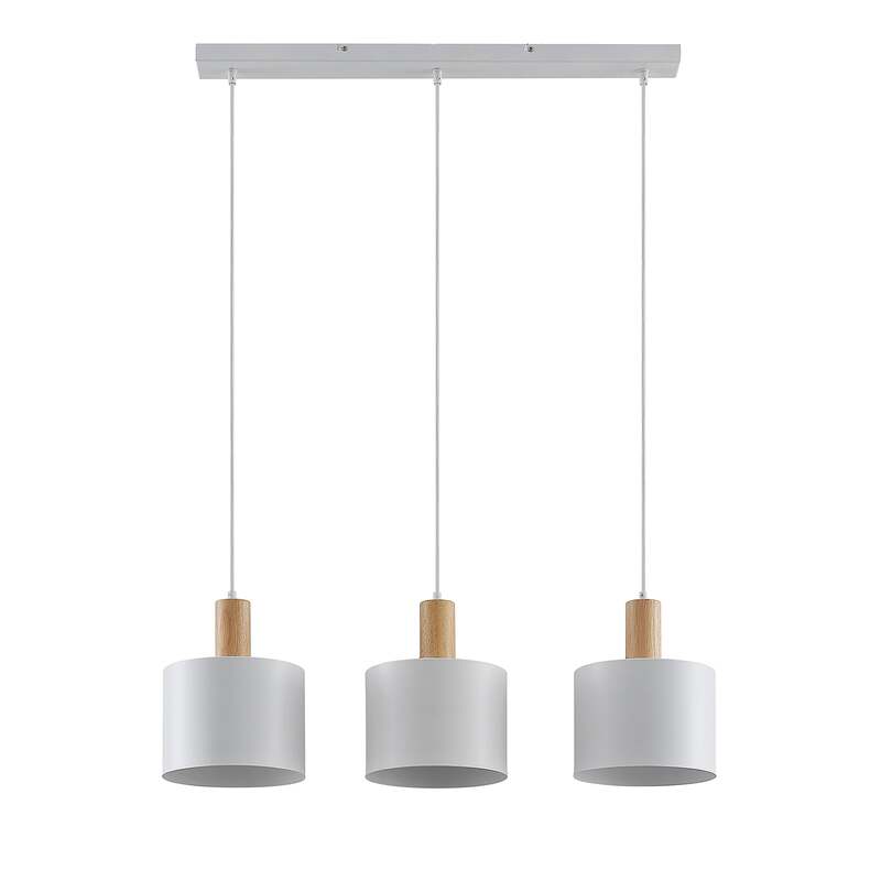 Lindby Hängeleuchte Kadir LED Pendelleuchte dimmbar Holz 3-flammig weiß 73 cm - 4251096592054