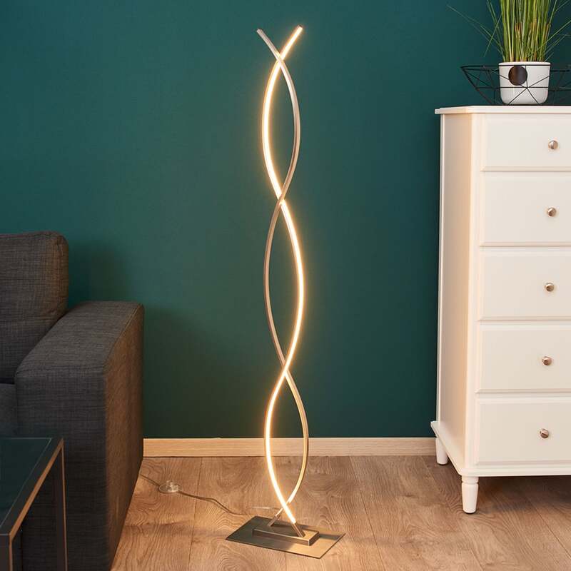 Lindby Stehleuchte Bobi LED Lampe Leuchte dimmbar nickel matt 138cm hoch 24W - 4251096537024