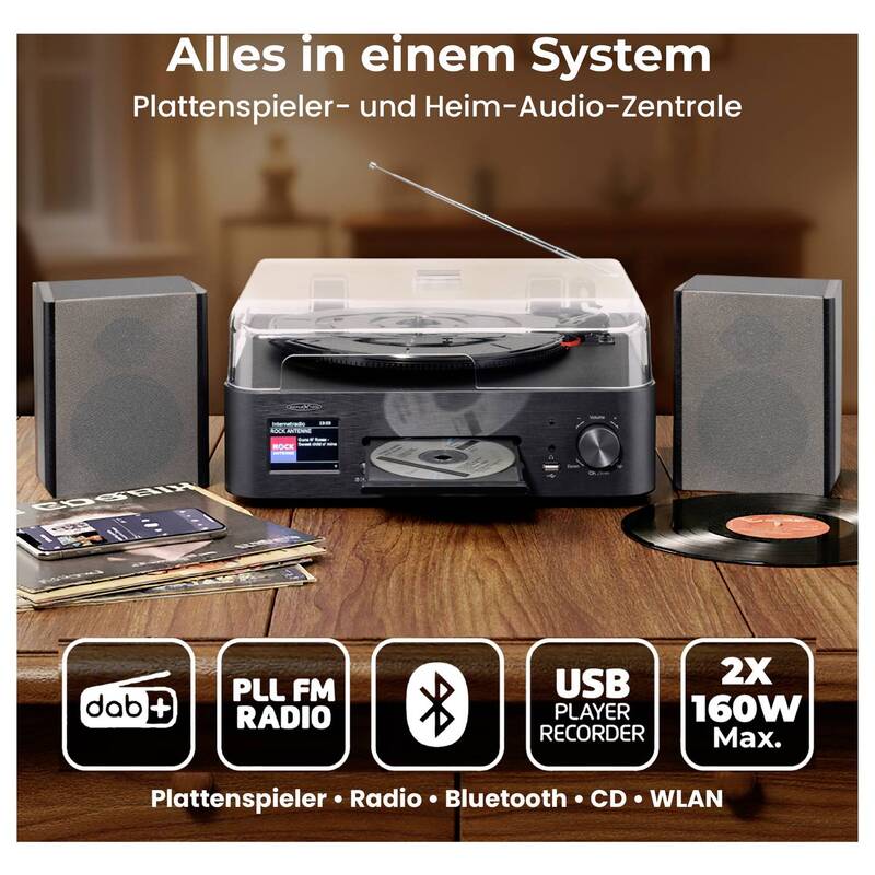 Reflexion HiFi-Tuner DAB+ CD-Player Bluetooth Schwarz elegant 379x329x160mm - 4260664982210