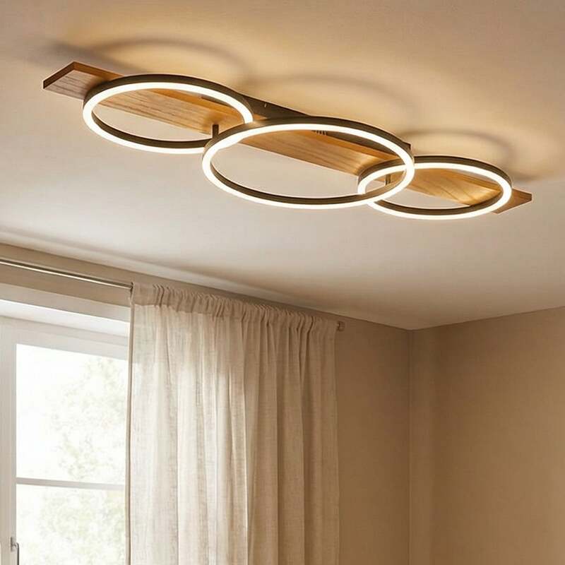 Lindby Deckenleuchte Deckenlampe LED Lampe Galad schwarz Holz dimmbar 98 cm - 4251911791655