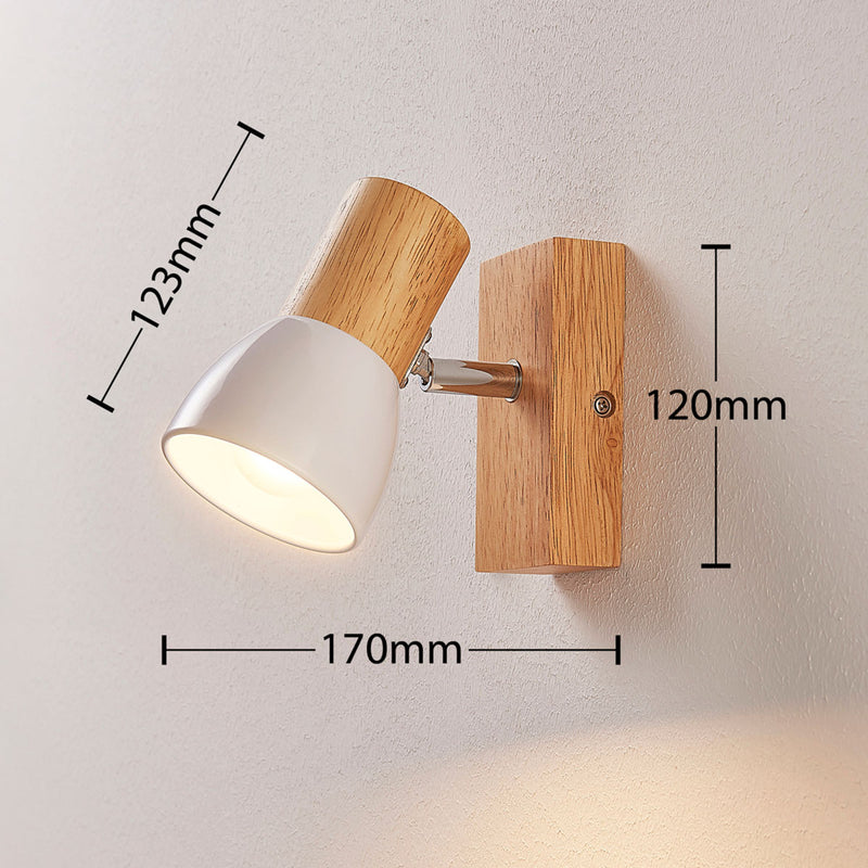 Lindby Wandlampe Thorin LED Strahler dimmbar Holz Metall weiß 14cm hoch 8cm - 4251096535730