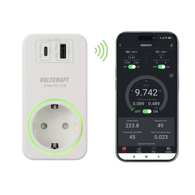 VOLTCRAFT Energiekostenmessgerät Messgerät USB Ladeleistung WLAN Funksteckdose - 4064161293738