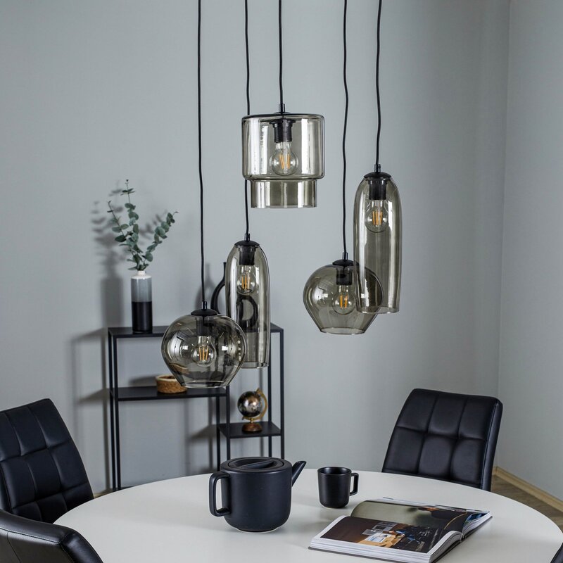 Euluna Pendelleuchte Hängelampe Svala Rondell rauchgrau schwarz Glas E27 LED - 4251911797589