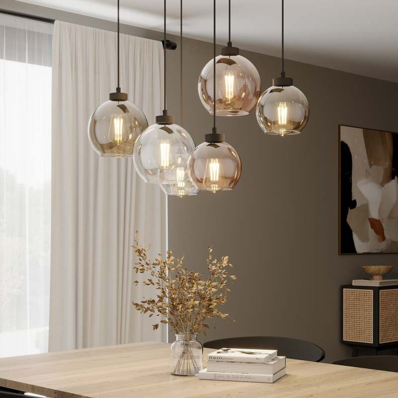 Hängeleuchte Cubus 74cm 6-flg LED Pendelleuchte dimmbar klar honig braun - 5901780521646