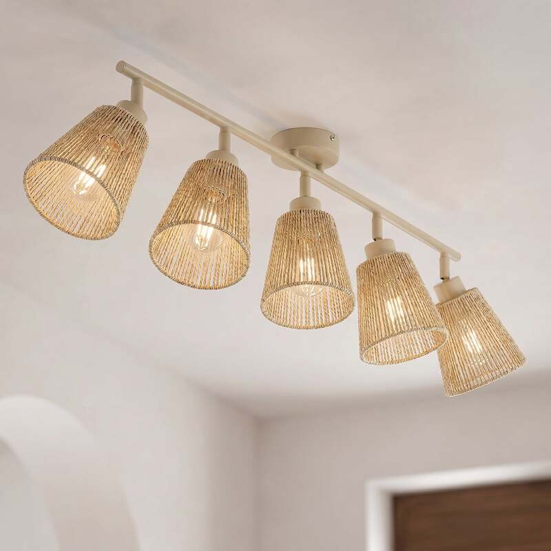 Lindby Deckenstrahler Anuva LED Strahler 5-flammig dimmbar beige 86x13cm - 4255830913693