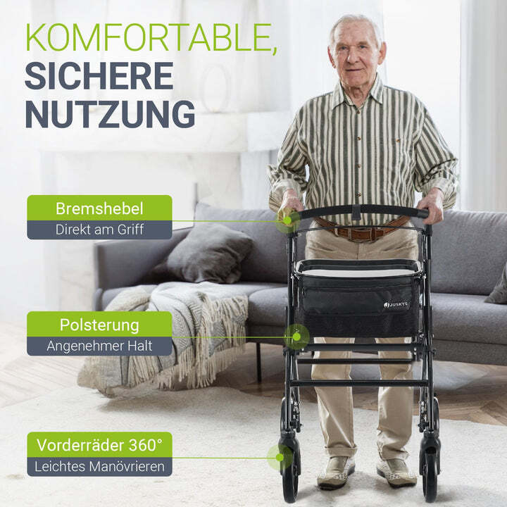 Rollator Aktiv klappbar für schmale Wohnräume Aluminium schwarz 110kg max. - 4262437182926
