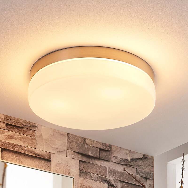 Lindby Deckenlampe Amilia LED Lampe dimmbar Glas nickel IP44 Ø30cm weiß Leuchte - 4251096539608
