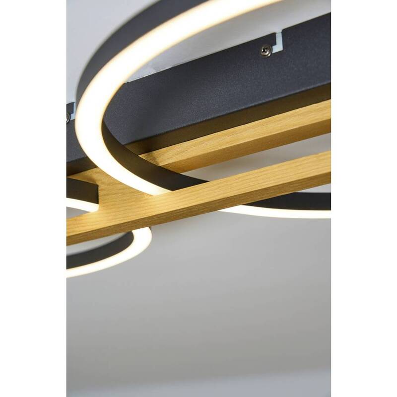 Tovak Deckenleuchte Lampe LED Holz Metall Schwarz Warmweiß Ring Bauform - 4250294321169