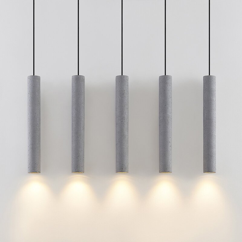 Lindby Pendellampe Hängeleuchte Concretto LED 5-flg dimmbar grau 100cm Beton - 4251096584165