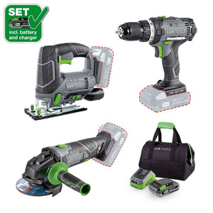 B-Ware LUX-TOOLS Akku-Maschinen-Set 3-in-1 A-BS-20 A-ST-20 A-WS-20/115A mit Tasche 20V