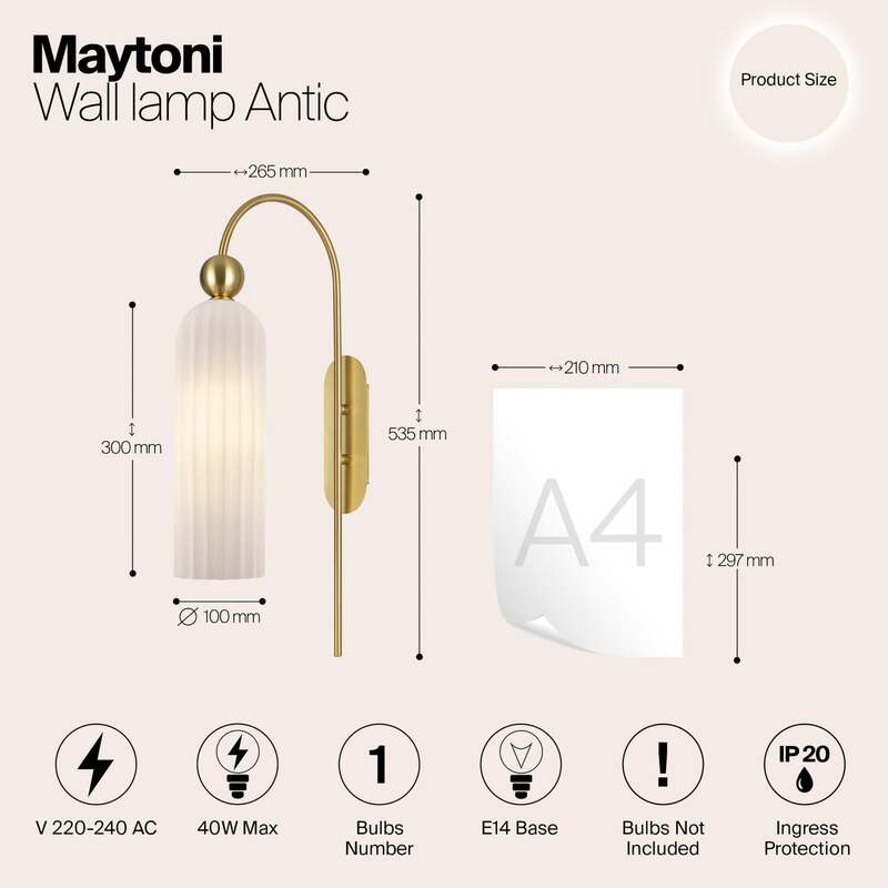 Maytoni Wandleuchte Wandlampe Antic dimmbar Leuchte Metall Glas messing weiß - 4251110031767