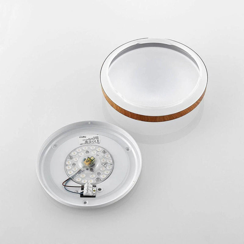 Lindby Deckenleuchte Lampe LED rund Holz hell Weiß Deckenlampe Wohnzimmer Esszim - 4251096581324
