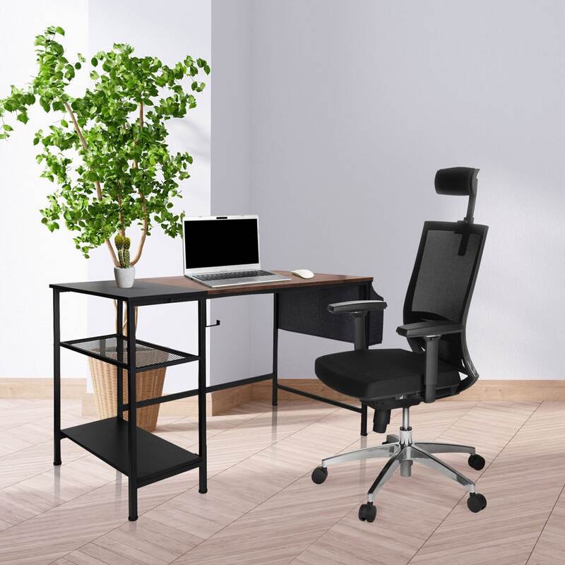 hjh OFFICE Schreibtisch Tisch WORKSPACE 120x60 cm Seitenregal schwarz braun - 4064323013648