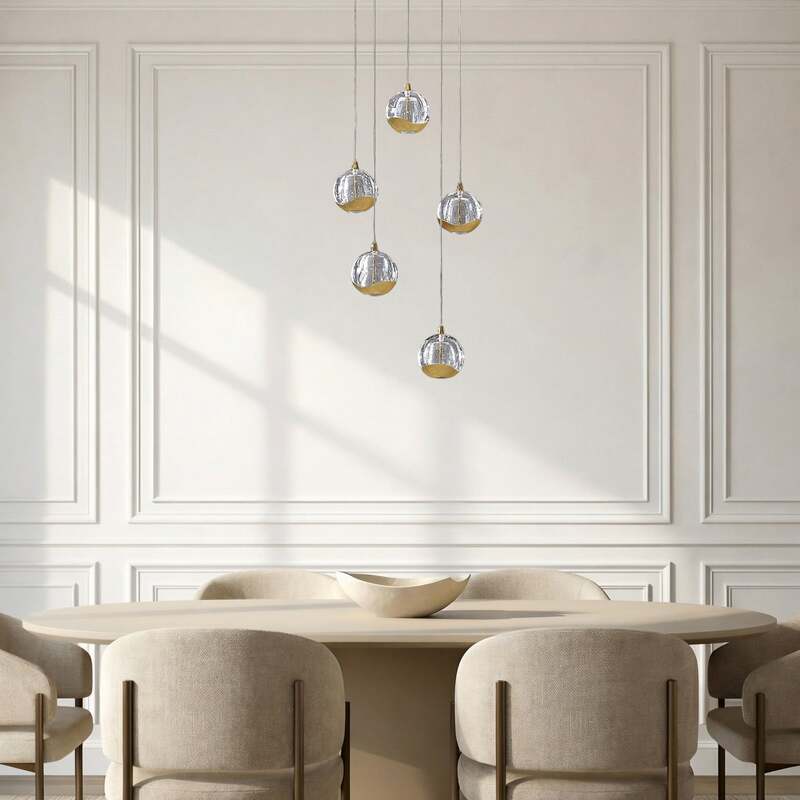 Lucande Pendelleuchte Hängeleuchte Hayley LED Lampe 5-flg Blasenstruktur gold - 4251096562477