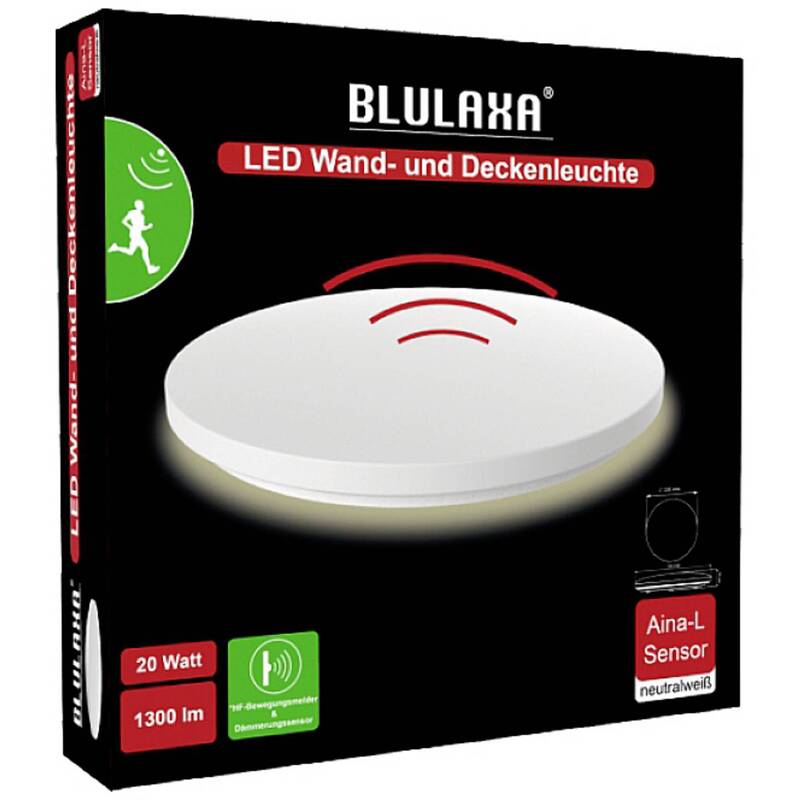 Blulaxa Deckenleuchte Wandleuchte Aina-L LED Lampe mit Bewegungsmelder Weiß - 4260293202697