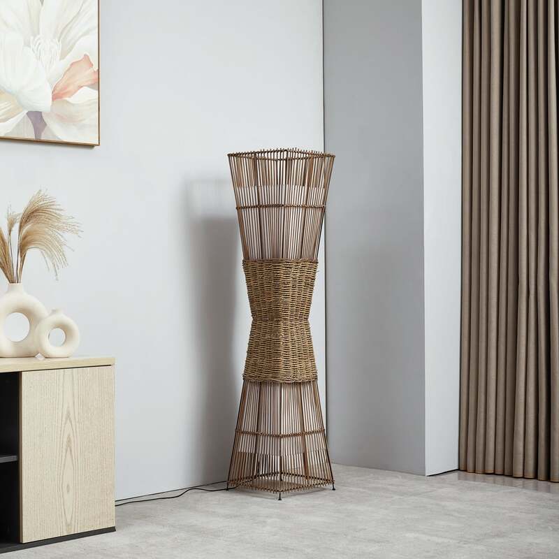 Lindby Stehleuchte Jacinto Bambus Hanf 130 cm 2x15W E27 Holzfarbe - 4251911792928